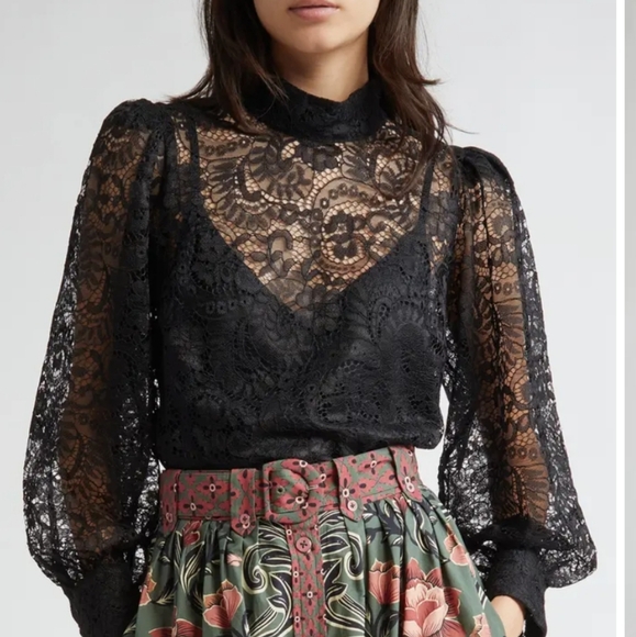 FARM Rio Tops - FARM Rio Long Sleeve Lace Shirt Blouse Top